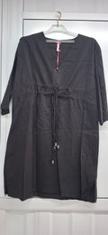 Kaftan Negro Lino Cintura Fruncida