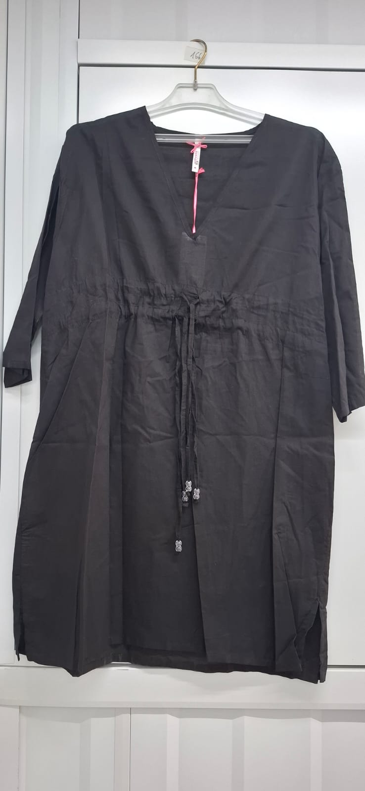 Kaftan Negro Lino Cintura Fruncida