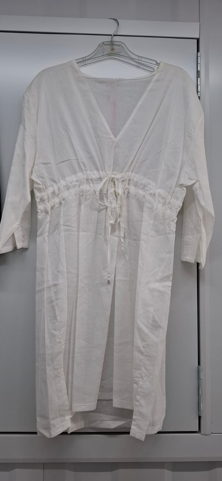 Kaftan Blanco Lino Cintura Fruncida